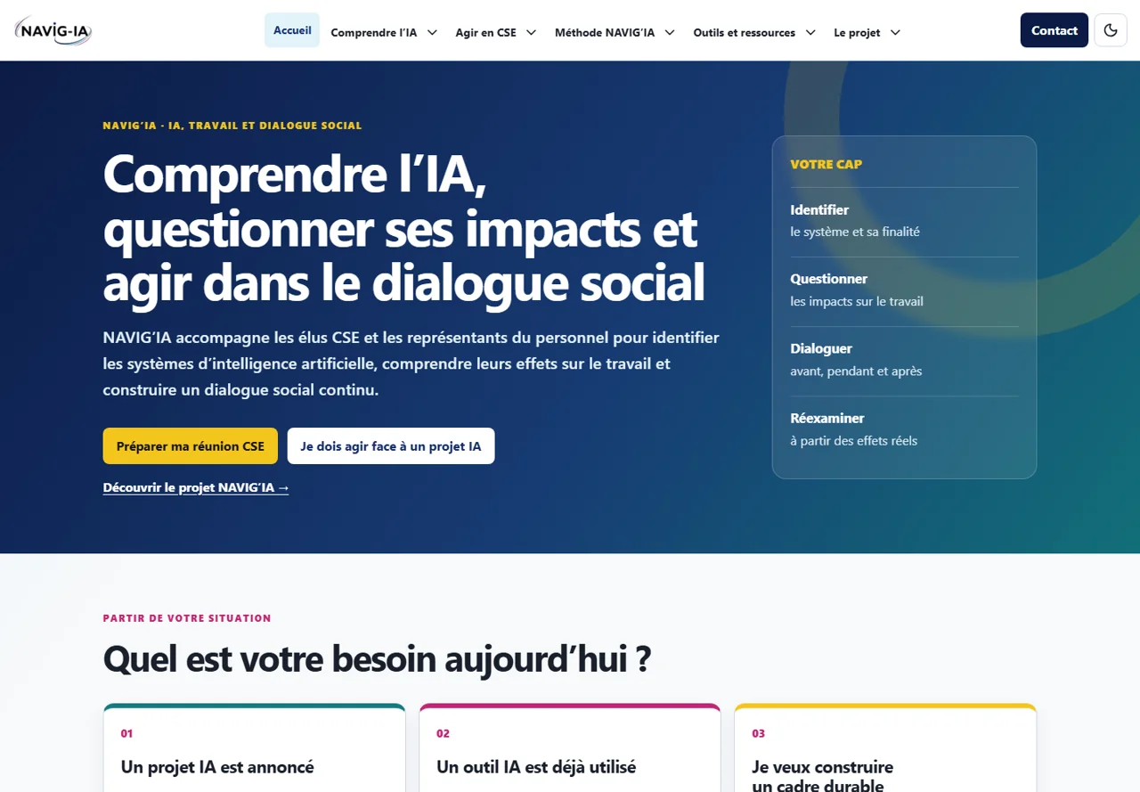NAVIG’IA : navigation thématique et parcours pour préparer une action en CSE.