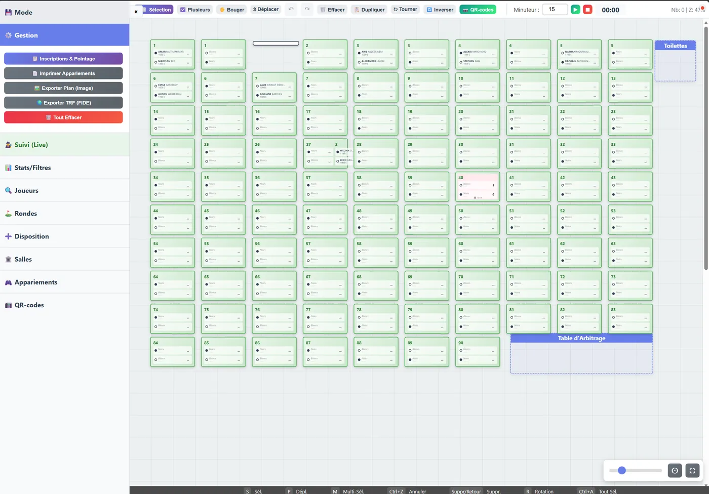 Interface de gestion des appariements