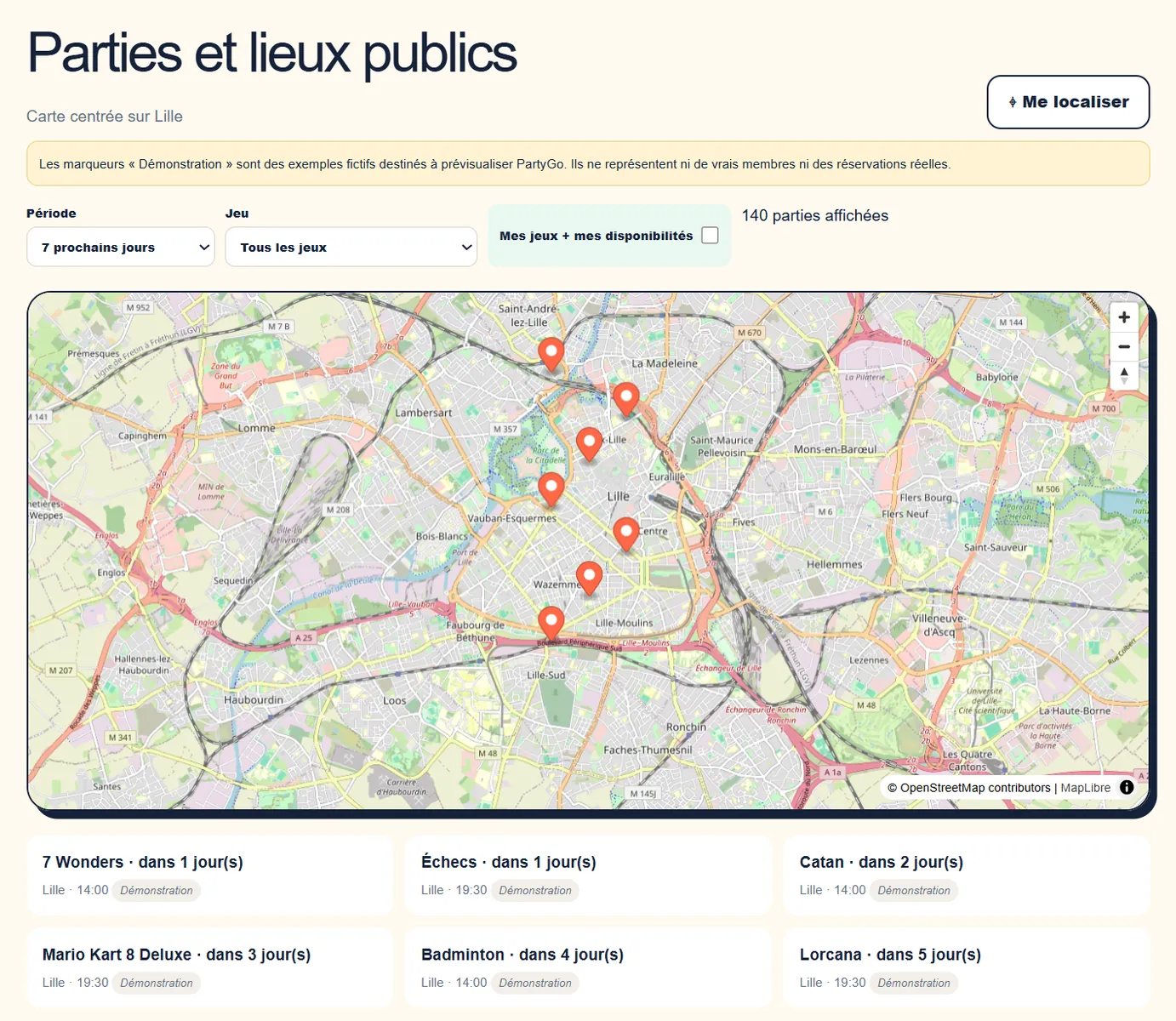 Carte des parties et lieux publics