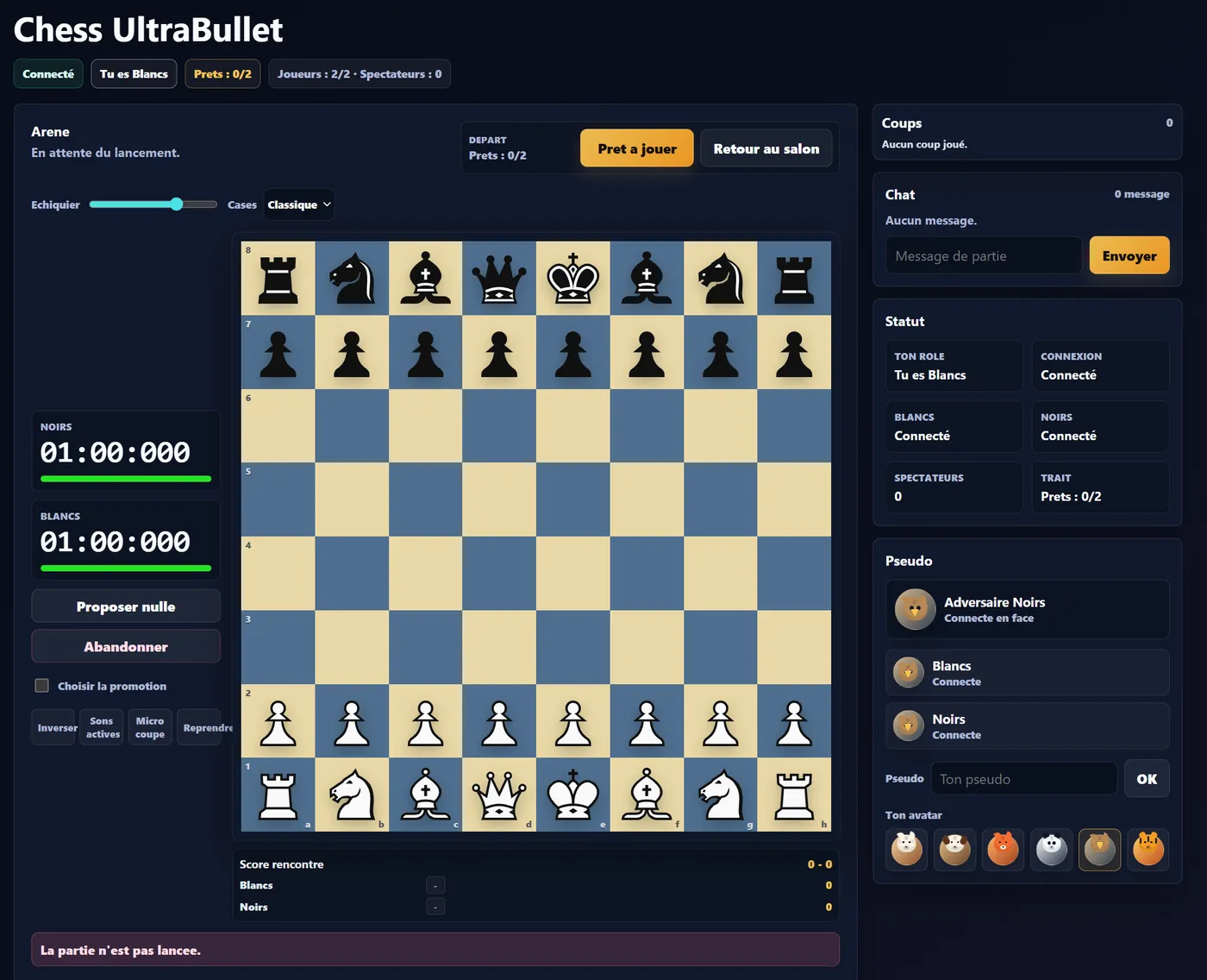 Échiquier du jeu Ultrabullet
