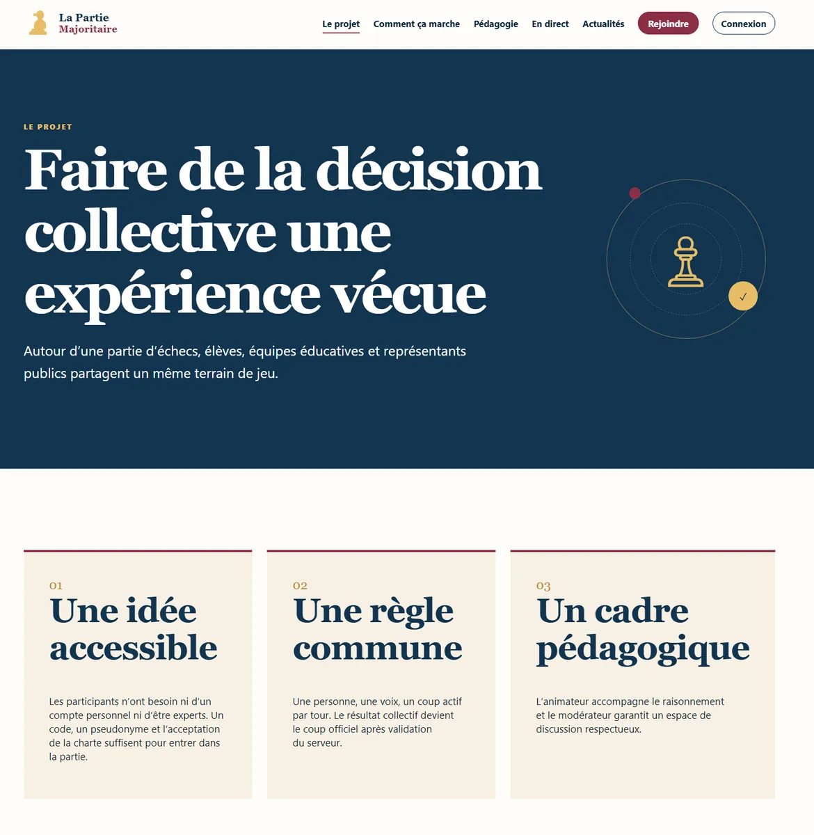 Page d’accueil du projet Partie majoritaire