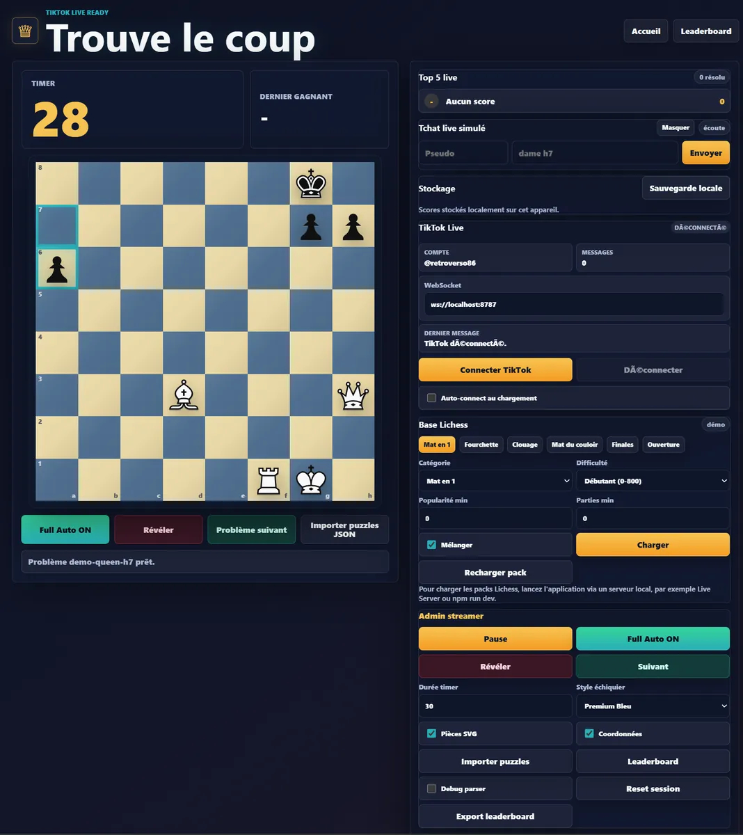 Exercice Trouve le coup sur un échiquier