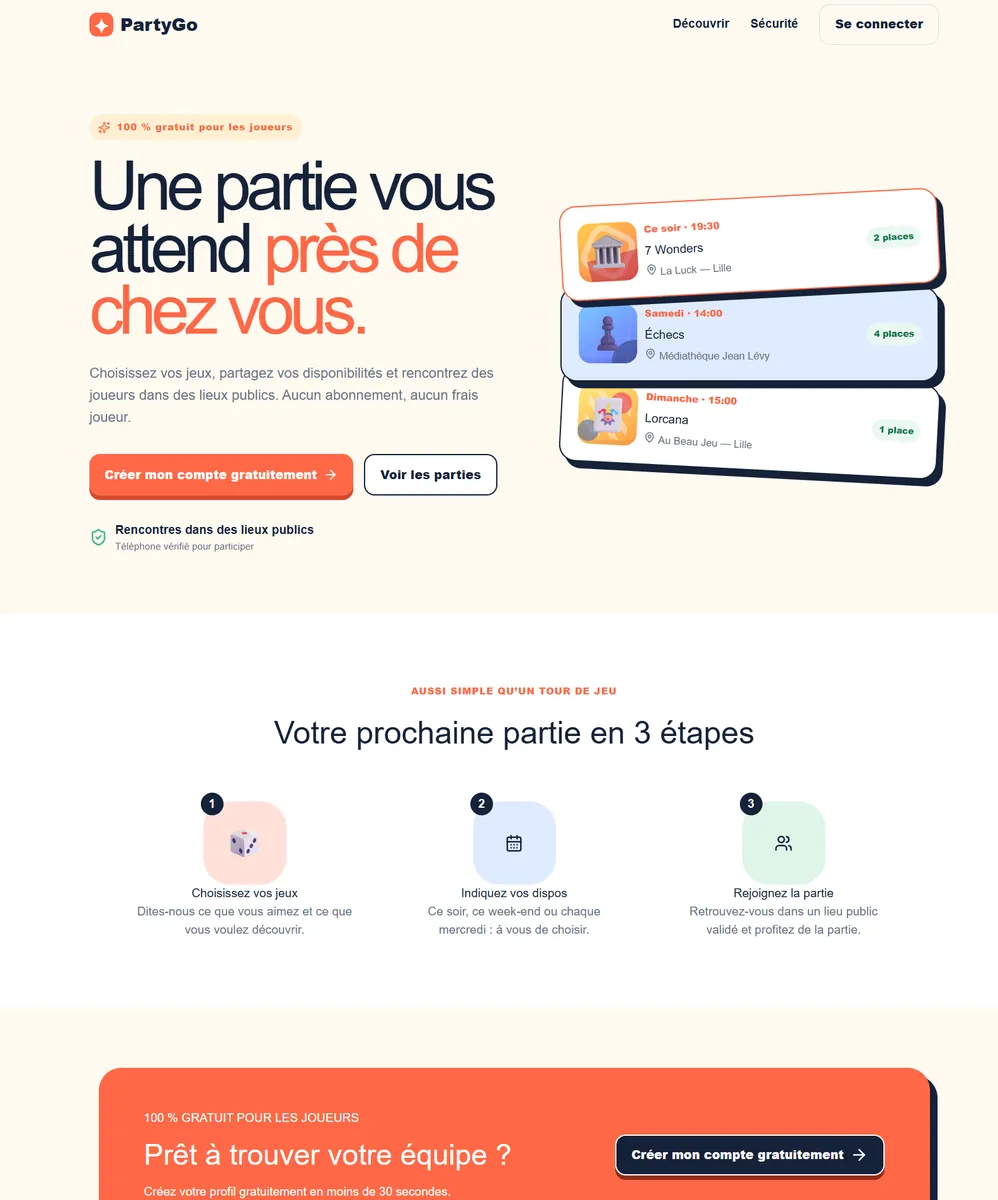 Page d’accueil du site PartiGo