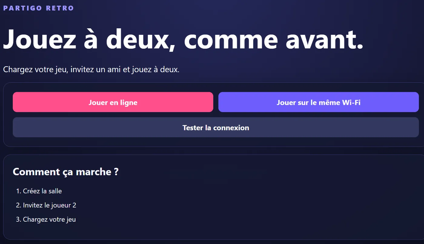 Écran d’accueil de PartiGo Rétro