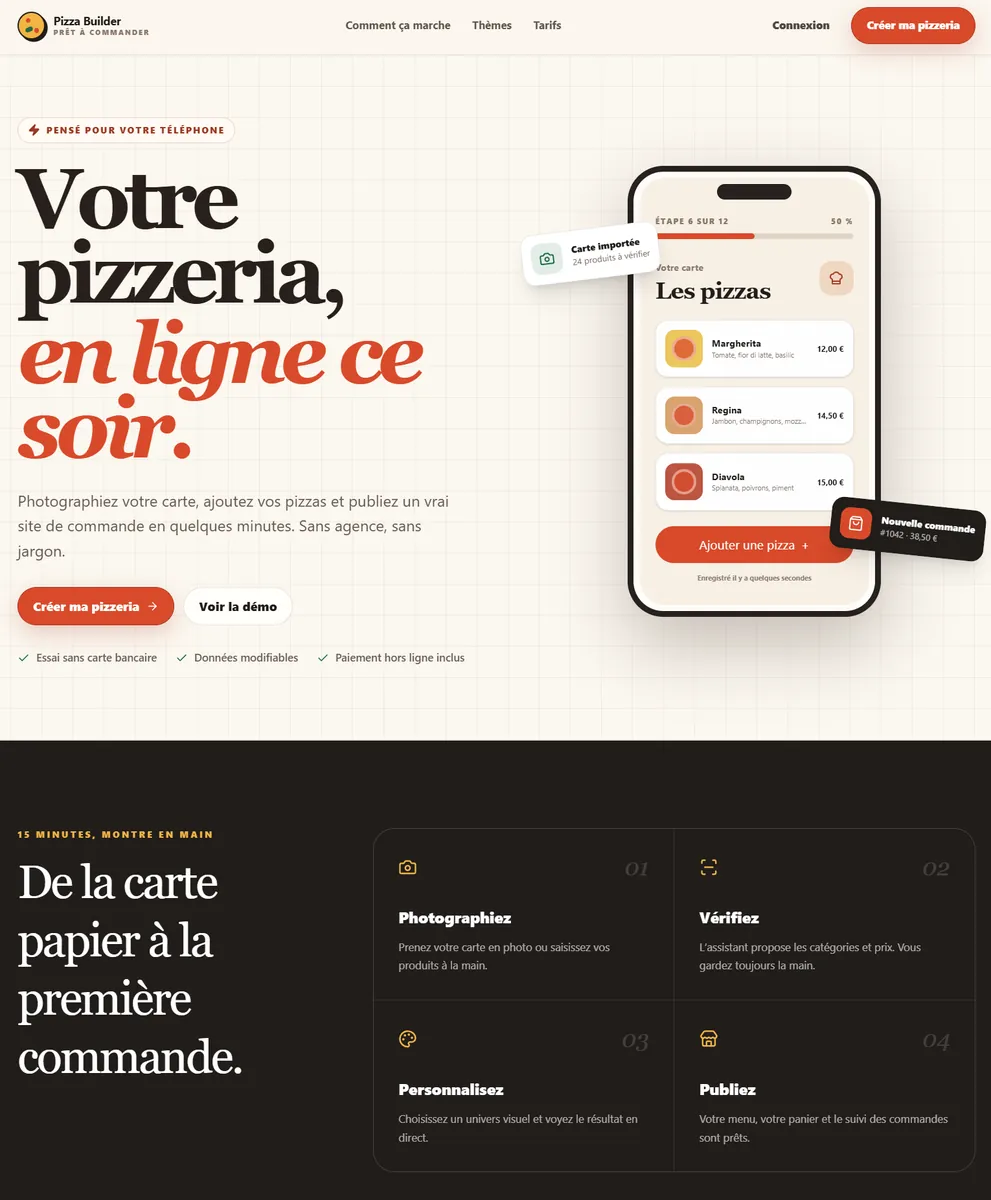 Page d’accueil du site SaaS Pizza