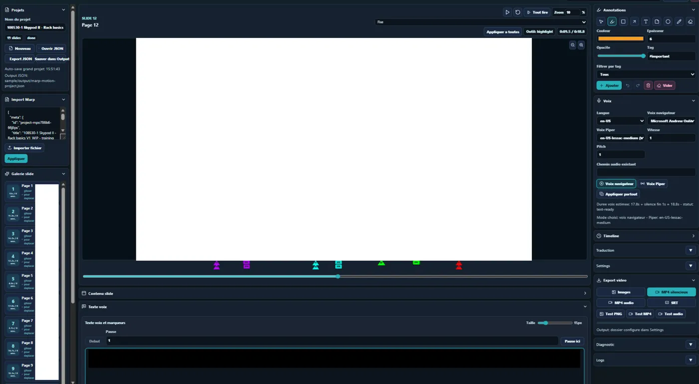 Interface de montage du Studio vidéo