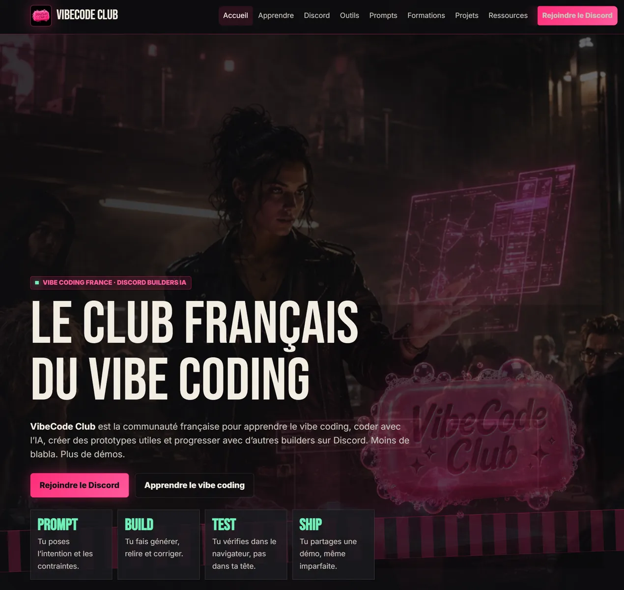 Page d’accueil du site VibeCodeClub