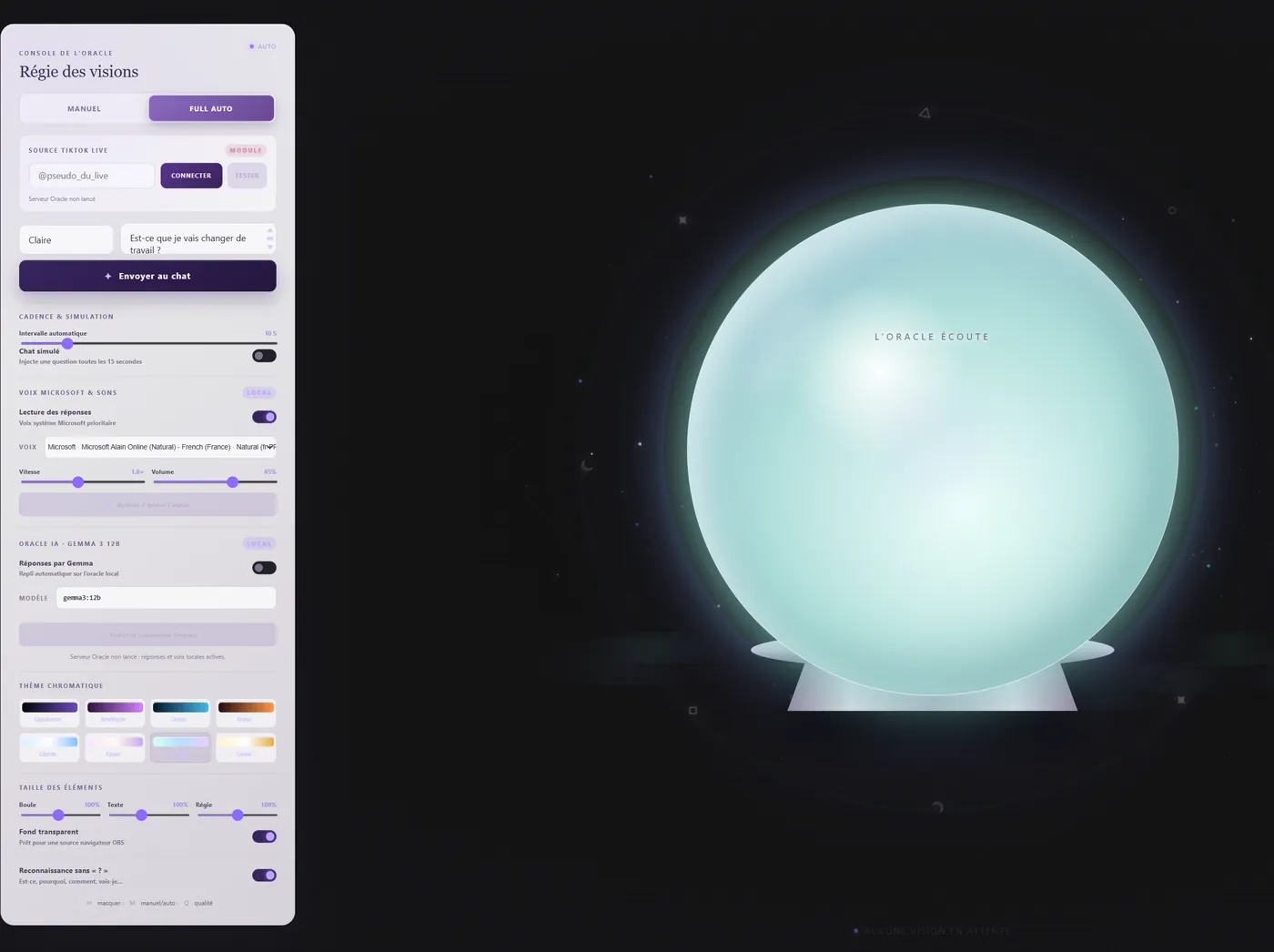 Interface du projet Voyance